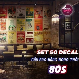 Set decal dán tường Câu rao hàng, Decal decor phòng ngủ, số lượng 24,50 tấm, trang trí phòng kích thước mỗi tấm khổ A5