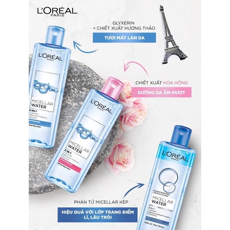 Tẩy trang L'Oreal Paris 3 in 1 Micellar Water 400ml