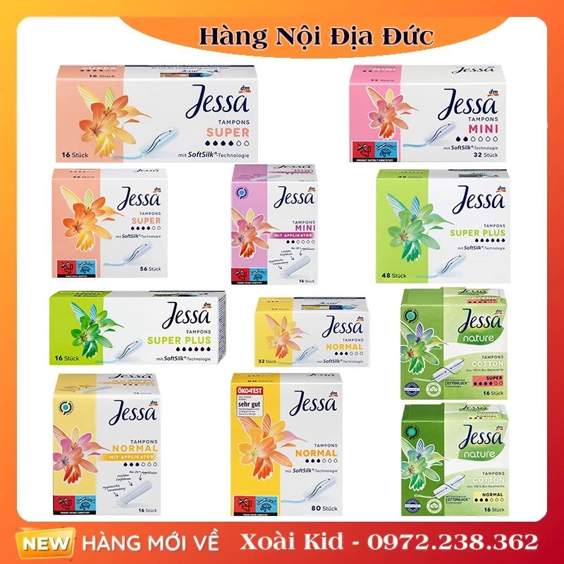 Băng vệ sinh Tampon Jessa Đức đủ size - Date mới đủ Bill