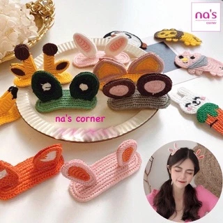 Kẹp tóc mái tai thỏ len đan thêu handmade hoạt hình hình thú dễ thương ngộ nghĩnh dạng kẹp bật hairclip