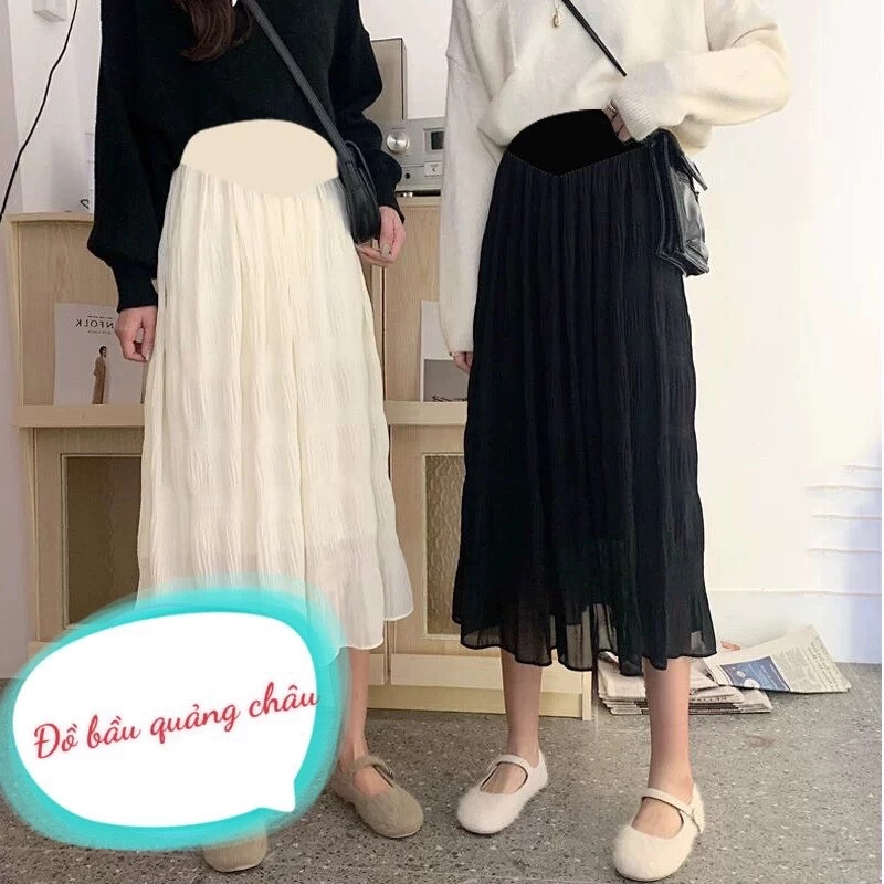 Chân váy bầu xếp li nhăn dáng dài siêu đẹp (sẵn hàng giao ngay)