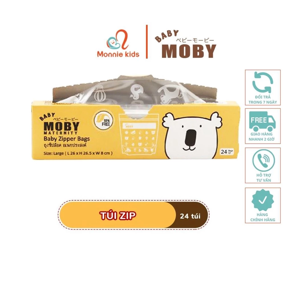 Túi zip đa năng trong suốt cho mẹ Moby Baby đựng đồ bỉm sữa 24 túi 26x26,5x8cm - Monnie Kids