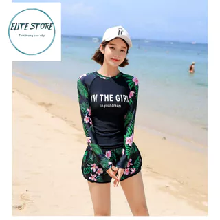 Đồ bơi nữ, đồ tắm biển dài tay quần short kín đáo, Bikini đi biển có khóa lưng, đệm ngực BBND03LA