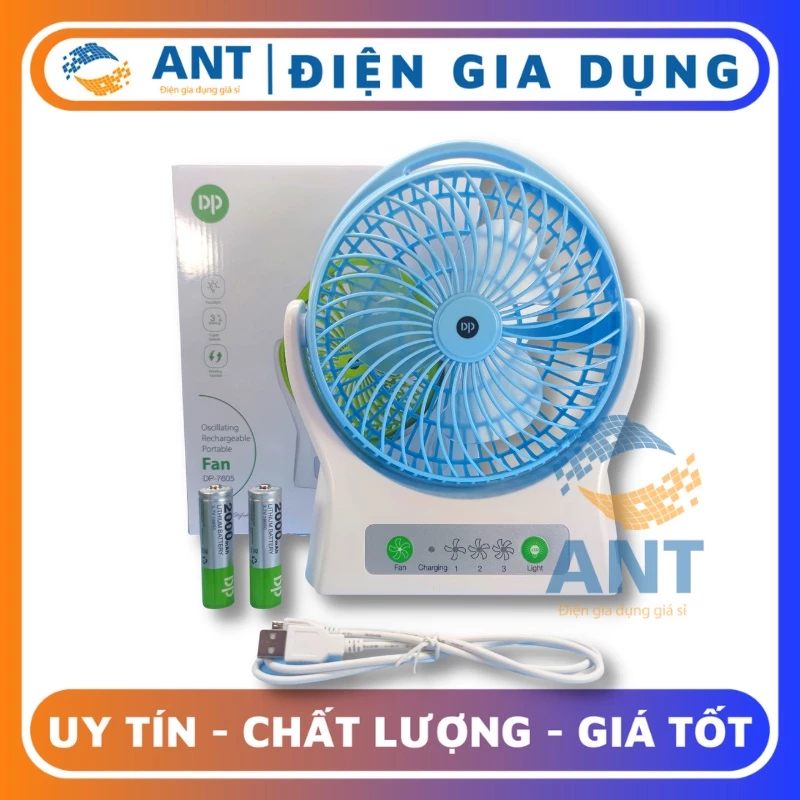 QUẠT ĐỂ BÀN PIN SẠC CỠ TO DP DP7605 CÓ ĐÈN LED VÀ 3 TỐC ĐỘ GIÓ CÔNG SUẤT 4.2W DUNG LƯỢNG PIN 4000MAH RẤT TRÂU BÒ