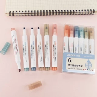 Set 6 màu bút highlight dạ quang màu Pastel - Gấu Xám