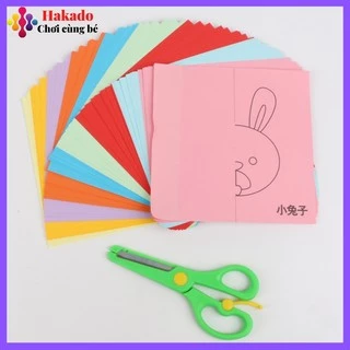 Đồ chơi Cắt giấy thủ công Xếp hình origami 120 tờ và kéo cho bé