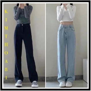 Quần jeans suông ống rộng đen nữ