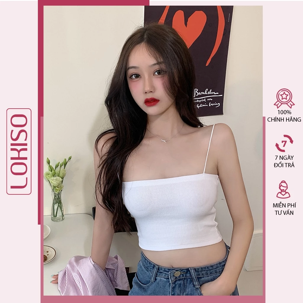 Áo hai dây nữ croptop dáng ôm kiểu ống 2 dây bún cao cấp LOKISO CT04