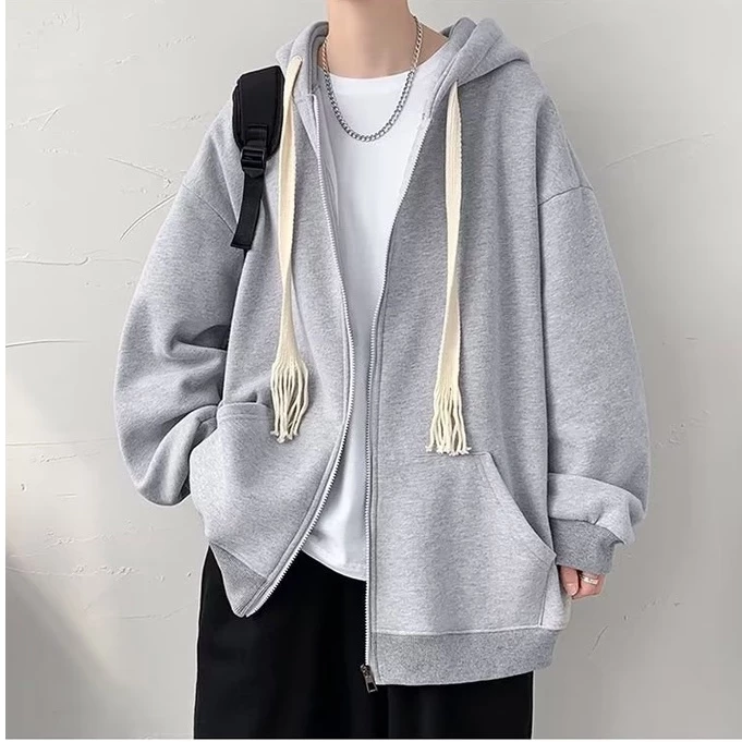 Áo Khoác Hoodie Màu Trơn Dáng Rộng Phong Cách Retro Đơn Giản Thời Trang Cho Nam Nữ