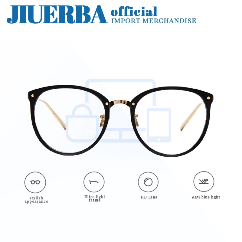 Kính mắt JIUERBA trong suốt chống tia bức xạ gọng tròn phong cách retro thời trang dành cho nữ