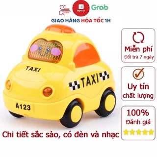 Đồ chơi cho bé xe taxi màu vàng có nhạc và đèn chạy đà kèm sẵn pin