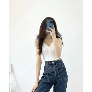 Áo croptop ba lỗ trắng cúc thời trang Miho house