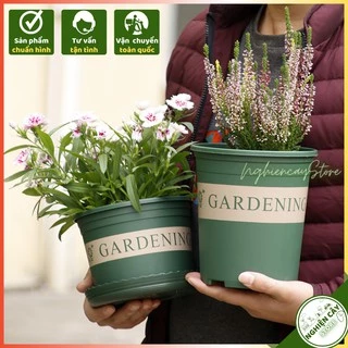 Chậu nhựa Gardening kèm đĩa lót trồng hoa, cây cảnh cỡ nhỏ đến trung bình