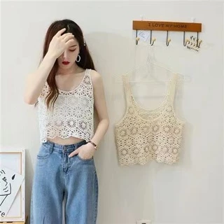 Áo croptop thời trang đồ bơi Áo tanktop không tay thiết kế hợp thời trang  (kaki / trắng)