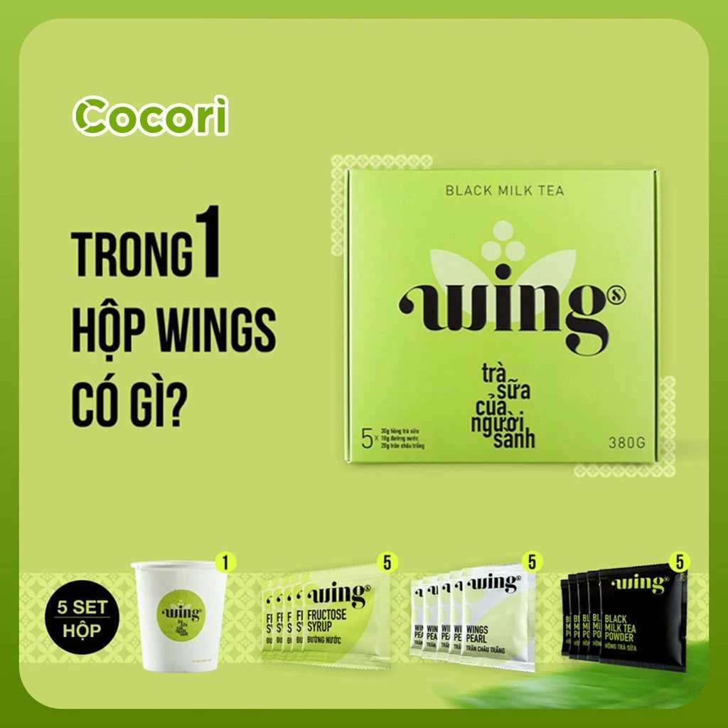 Trà Sữa Wings Tự Pha Hộp 5 Set Pha 5 Ly Trà Sữa Trân Châu COCORI