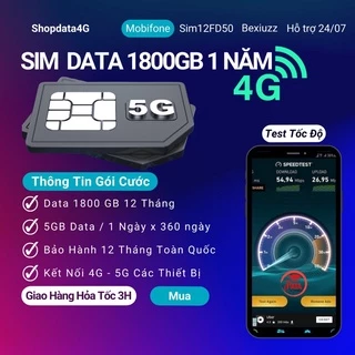 Sim Data MB12FD50 Có 5GB Tốc Độ Cao 1 Ngày , 1800GB Data 1 Năm . Bảo Hành 12 Tháng