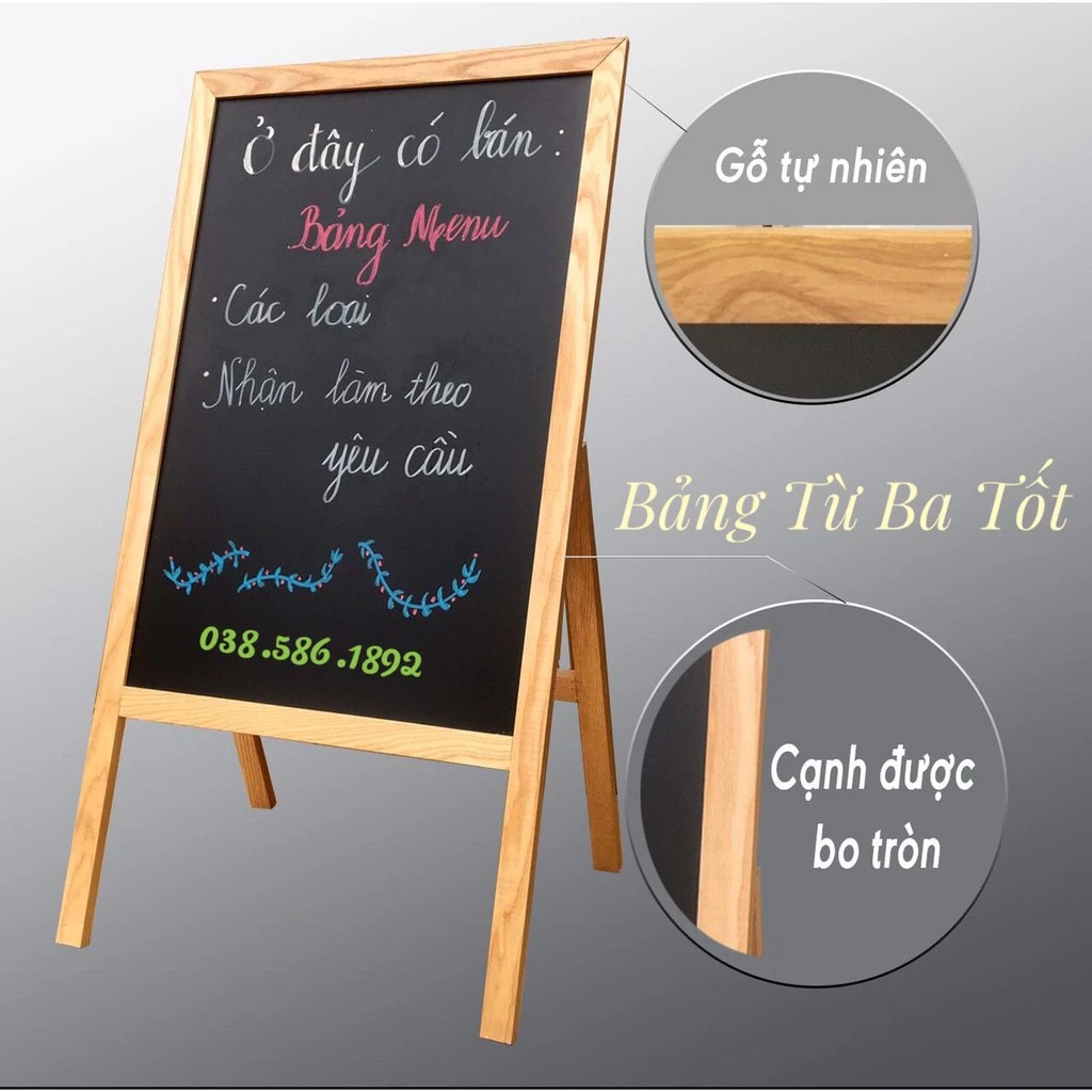 Bảng Menu nhà hàng 1 mặt chân gỗ đứng 60 *110 cm (Kèm quà tặng)