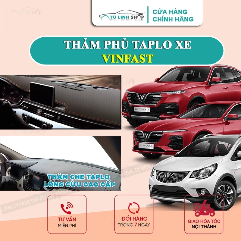 Thảm Taplo ô tô Vinfast Vf3, VF7, VF6 , VF5, VF8, VF9, VF E34, Fadil, LUX A, LUX SA, Limo Green chính hãng MINCAR