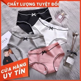 Quần Lót Nữ Cotton gân tăm viền đen điệu đà phối viền đen đính nơ xinh mẫu A04