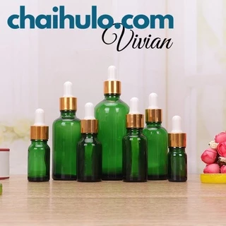 Chai đựng tinh dầu serum màu xanh lá nắp bóp vàng ống thủy tinh nhỏ giọt đủ loại dung tích