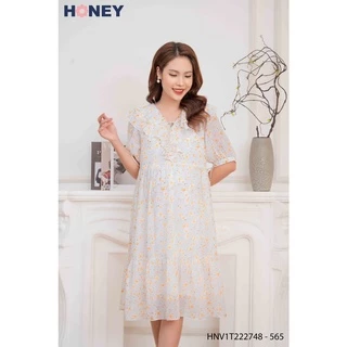 Váy đầm bầu thiết kế chất voan lụa cổ bèo dáng babydoll tay lỡ -  thời trang bà bầu cao cấp Honey