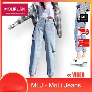 Quần jeans baggy nữ phong cách hàn quốc, kiểu Rách Cạnh đủ size