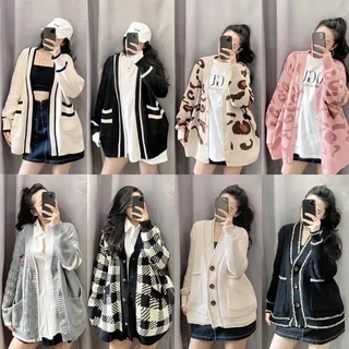 Áo khoác cardigan len hoạ tiết kẻ nhiều mẫu sang chảnh