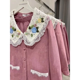 [ Mẫu cổ hoa mới ] Set Pyjama Luxury nỉ nhung phối cổ ren hoa 6 màu cao cấp