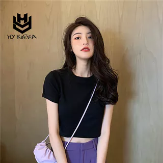 Áo croptop trơn HY KOREA dáng ngắn ôm nữ tay ngắn Freesize