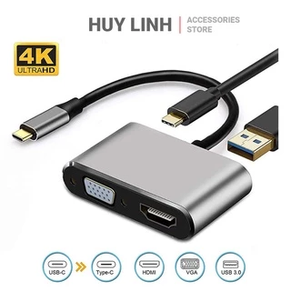Hub chuyển đa năng Type-C 4 IN 1 ra HDMI, VGA, USB 3.0, PD87W mẫu xịn hỗ trợ 4K30Hz