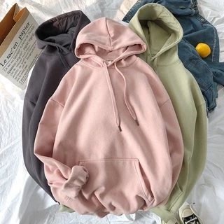 Áo Hoodie dài tay Dáng Rộng Màu Trơn Phong Cách Hàn Quốc Cho Nữ