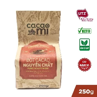 Bột cacao nguyên chất 100% không đường CACAOMI Premium thức uống sô cô la đậm ca cao chuẩn UTZ 250g