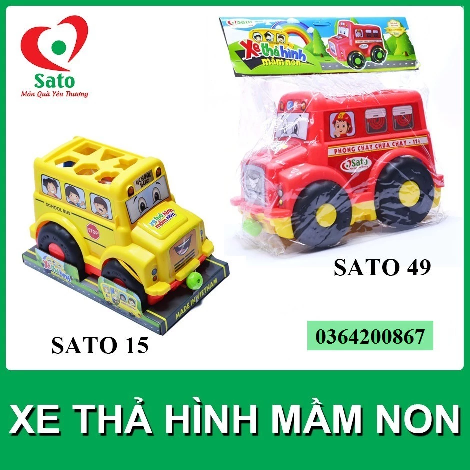 Đồ chơi XE THẢ HÌNH MẦM NON Sato 4 trong 1 (24 chi tiết/bộ) hàng Việt Nam