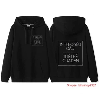 SALE- Áo Hoodie Dài Tay Đen In Theo Yêu Cầu - áo chất