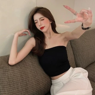 Áo crop top sát nách có mút đệm màu trơn cho nữ