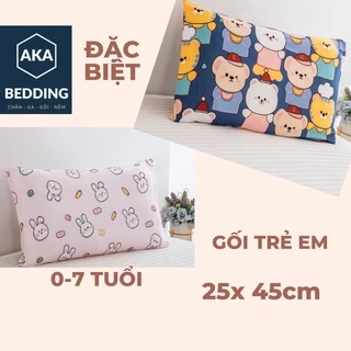 Gối trẻ em ruột bông vỏ là vải thun lạnh mềm mại size 25x45cm dùng ở nhà cũng như mang đến trường