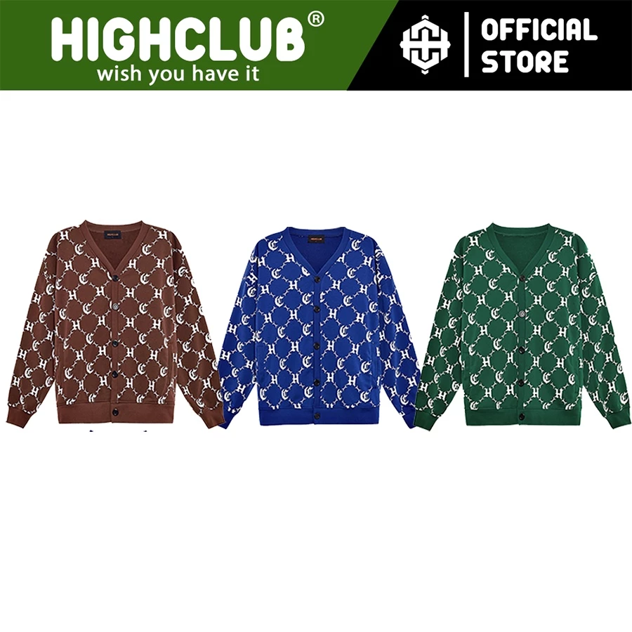 Áo Khoác Cardigan LOGO PATTERN hoạ tiết màu xanh lá/nâu/xanh dương - HighClub Brand Chính Hãng