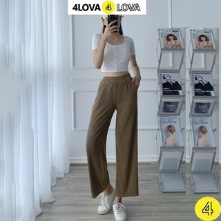 Quần ống rộng nữ 4LOVA vải len gân Thái cao cấp cạp cao co giãn kiểu culottes dáng thụng suông mềm mại EVA3