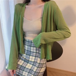 Áo Cardigan Dệt Kim Tay Dài Phối Nút Thiết Kế Cổ Chữ V Thanh Lịch