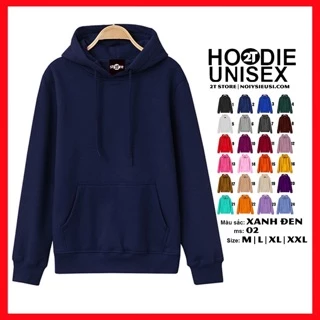 Áo hoodie unisex 2T Store H02 màu xanh dương đen - Áo khoác nỉ bông chui đầu nón 2 lớp dày dặn đẹp chất lượng