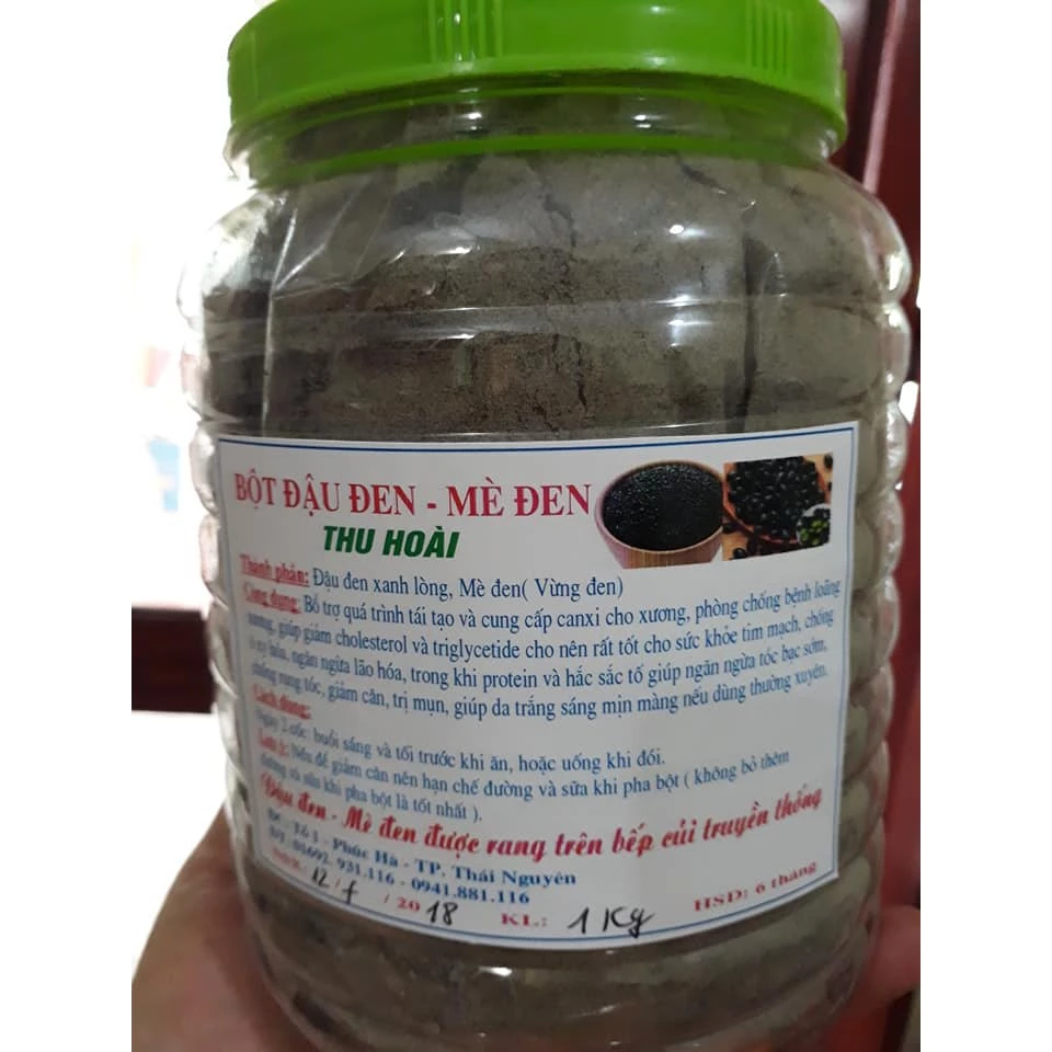 [1 kg] Bột đậu đen mè đen nguyên chất (hạt đậu đen mè đen rửa sạch, rang bếp củi).