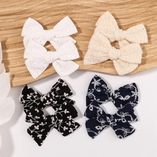 Set 2 Kẹp tóc KIDSBOWS nơ vải cotton thêu họa tiết xinh xắn dễ thương cho bé gái