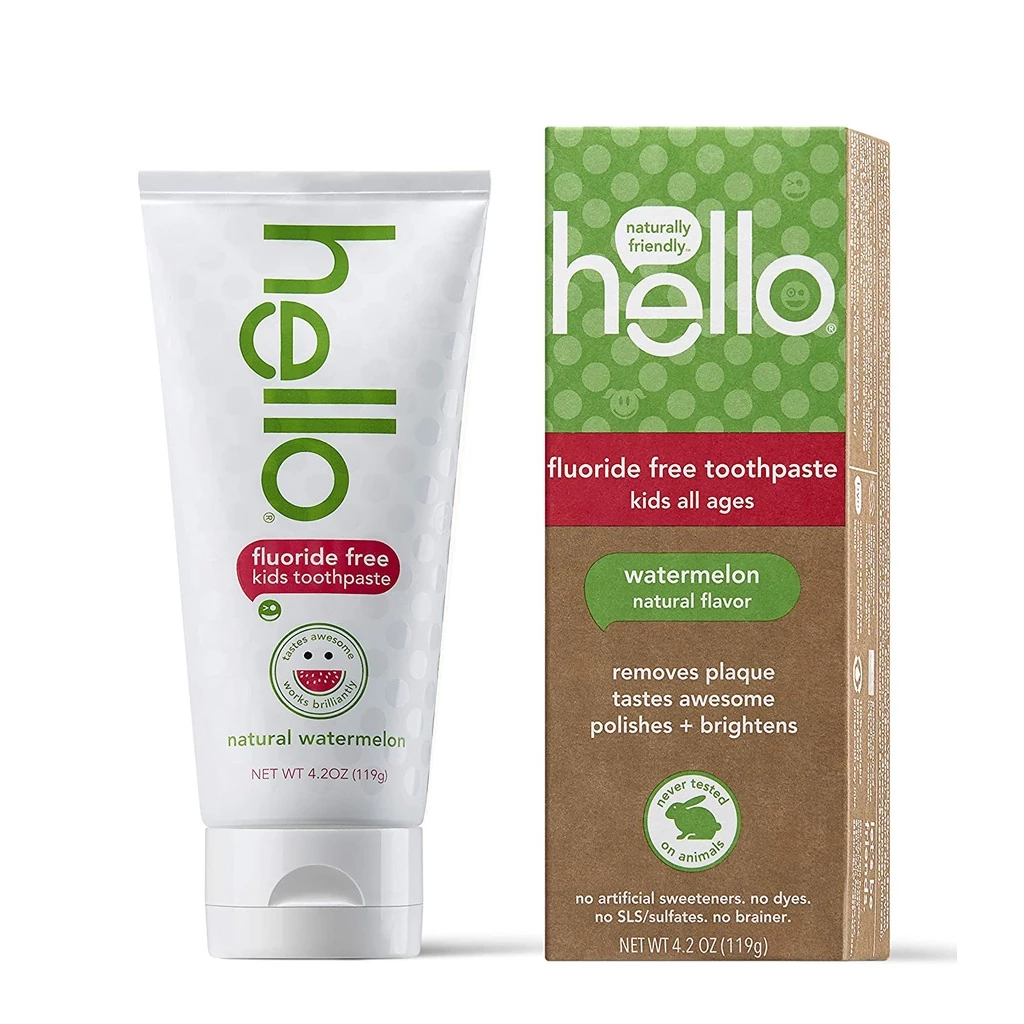 KEM ĐÁNH RĂNG CHO BÉ Hello Oral Care Kids Fluoride Free and SLS Free Toothpaste, Natural Watermelon, VỊ DƯA HẤU, 119g