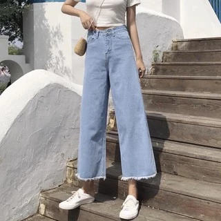 Quần Jeans Nữ Ống Rộng màu xanh dáng xuông cực hot