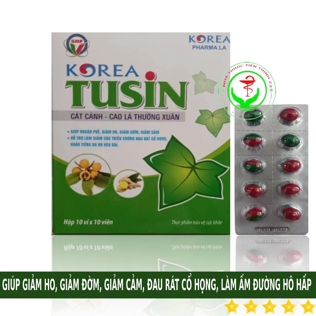 Viên uống nhuận phế, giảm ho, giảm đờm, giảm cảm, đau rát cổ họng khàn tiếng do ho kéo dài Korea Tusin - Hộp 100 viên