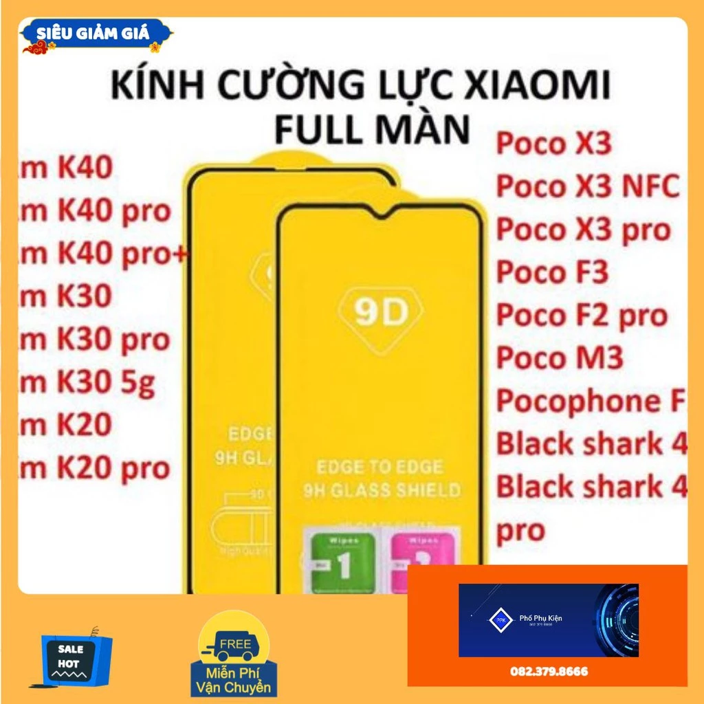 Kính cường lực 9d Full màn Xiaomi Redmi K60 Pro K40 Pro,K30 pro,K20 pro,Poco X3 pro ,M3 k50 pro