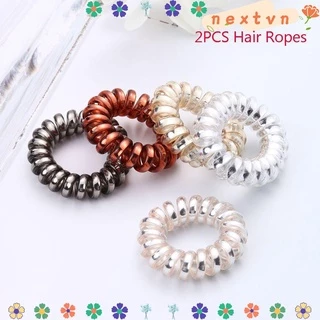 2pcs Spiral Shape Telephone Wire Hair Ties Pure Color Scrunchie Ornament Elastic Rubber Hair Band