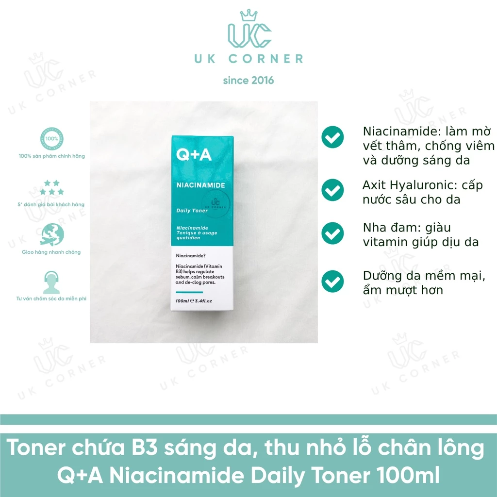 [Bill UK] Toner chứa B3 sáng da, thu nhỏ lỗ chân lông Q+A Niacinamide Daily Toner 100ml