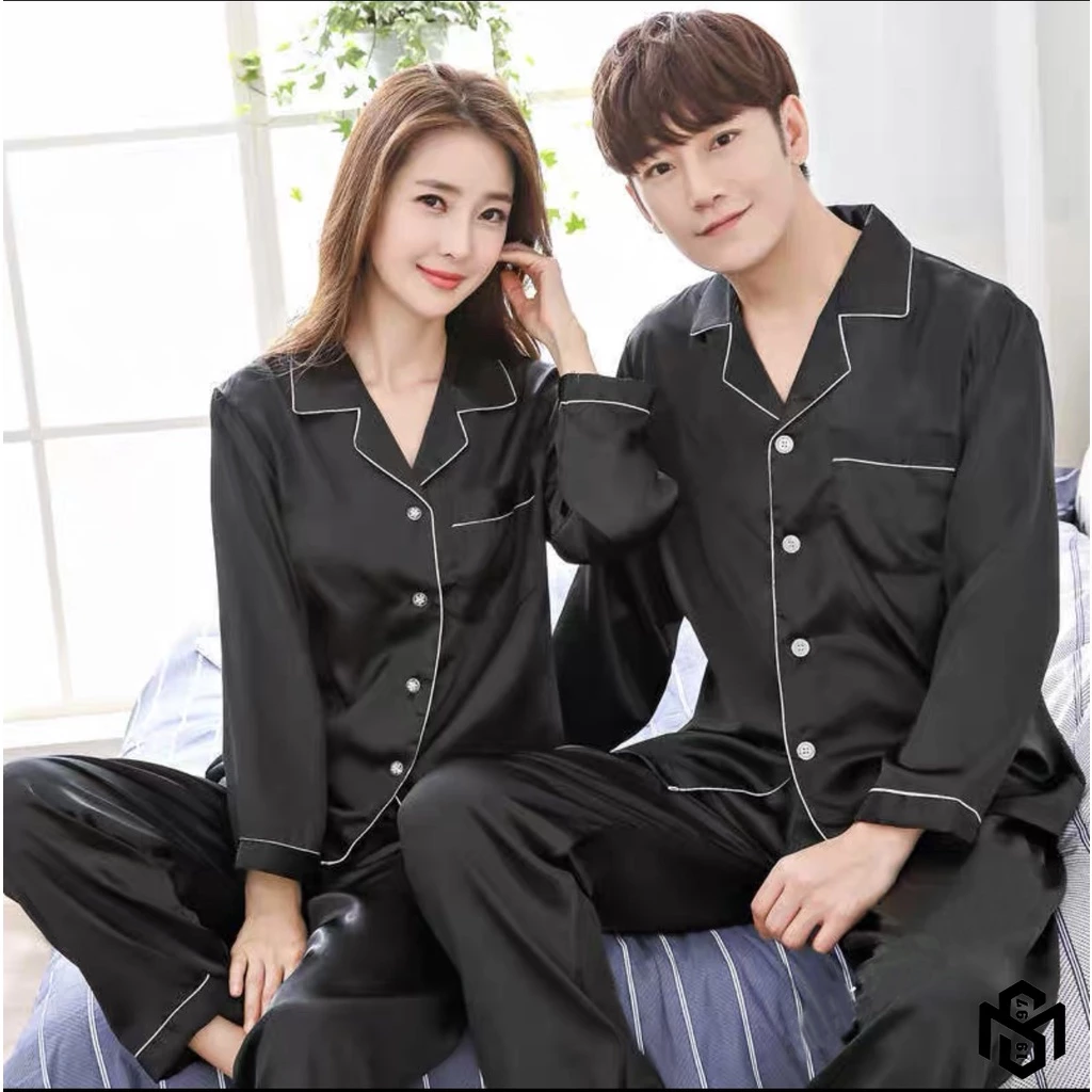 Bộ Pijama Nam Nữ, Bộ Đồ Ngủ Dài Tay Chất Liệu Vải Lụa Satin Cao Cấp THE1997