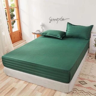 Bộ ga gối cotton kẻ sọc 3f LIDACO chuyên dùng khách sạn, homestay - Xanh Rêu